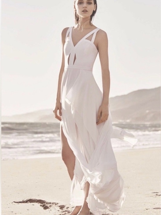 BCBGMaxAzria Dresses & Skirts - BCBGMaxAzria White Cutout Strap Flowing Chiffon Maxi Dress